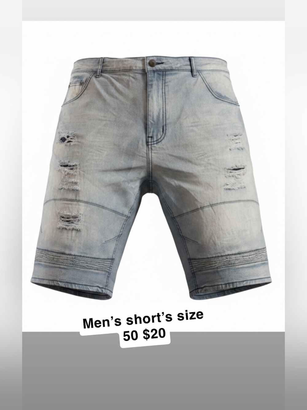 Men's Light Blue Distressed Denim Shorts - Casual Summer Jean Shorts